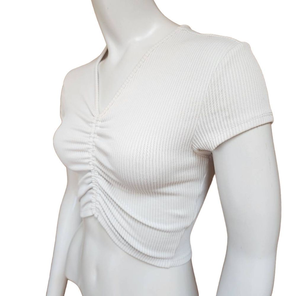 H&M White Ribbed Cropped Top (XS) - Picture 2 of 6